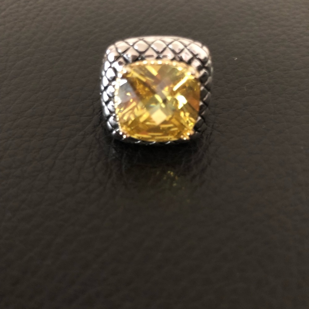 Yellow citrine silver cocktail ring